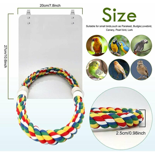 Inch bird mirror with rope perch parrot mirror cage bird toy swing parrot cage toy parakeet parrot parrot parrot bird canary