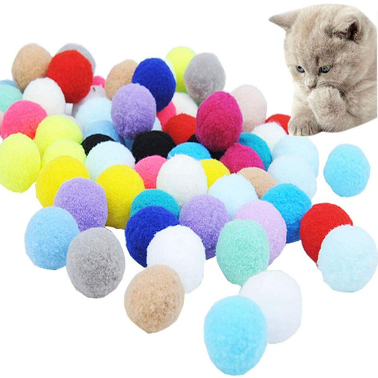 Mengger 70Pcs Balls Cat Toy Foam Plush Pom Poms Colorful Bouncy Kitten Balls Toy Pet Supplies