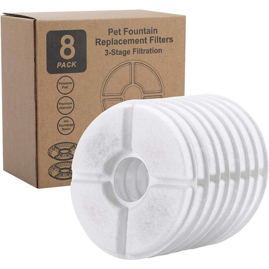 Perle Rare - Water Fountain Filter, Quadruple Filtering, 13CM, 8 Pack Cat Water Fountain Replacement Filters - Resin and Activated Carbon Drinking