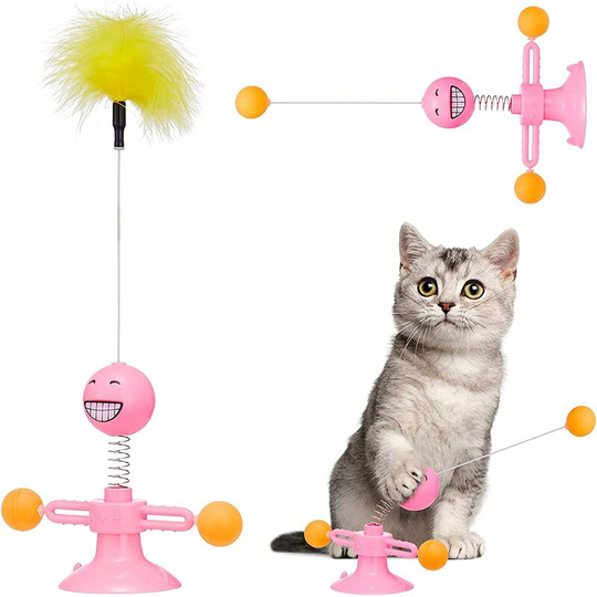 Feather Toys Cat Toy Feather, Interactive Cat Toy, Windmill Cat Toy, Cat Toy Ball, Educational Cat Toy with, Funny Cat Toy, Swirl Toy (Pink)