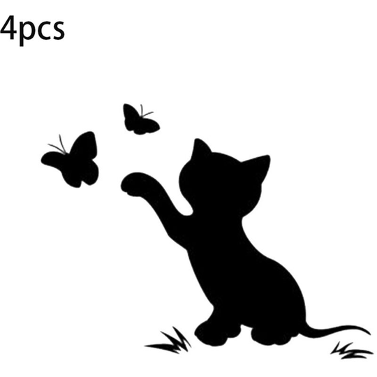 Perle Rare - Set of 4 Cat Car Stickers Funny Vehicle Decals Car Stickers Car Tape Cover Stickers for Car Truck Use (Black, 15 x 11.5cm)