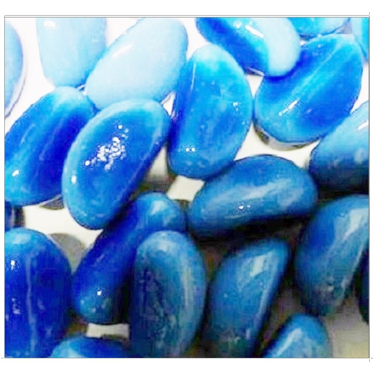 (1kg) Ceramic Blue Glass Bean Pebbles 20mm Home Garden Memorial