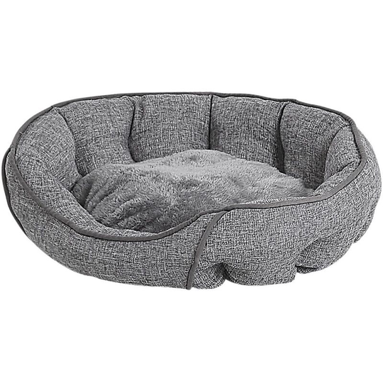 Round Pet Bed 60 x 50 cm Linen Dog Cat Soft Animal Cot Grey Candir - Grey