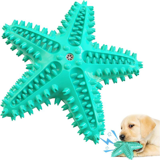 Soekavia - Cleanable Dog Toy, Dog Toothbrush Toys for Aggressive Chewing, Interactive Dog Toy, Dog Squeaker Toy for Cleaning Teeth, Starfish, (Blue)