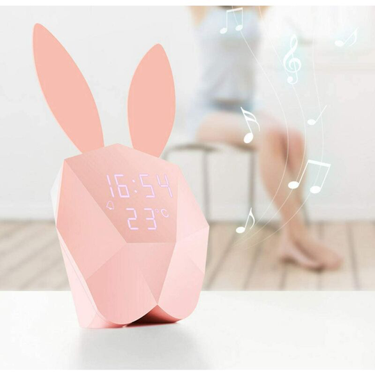 Bearsu - Rabbit Digital Display Alarm Clock led Night Light Voice Control 12 h / 24 h Time Temperature