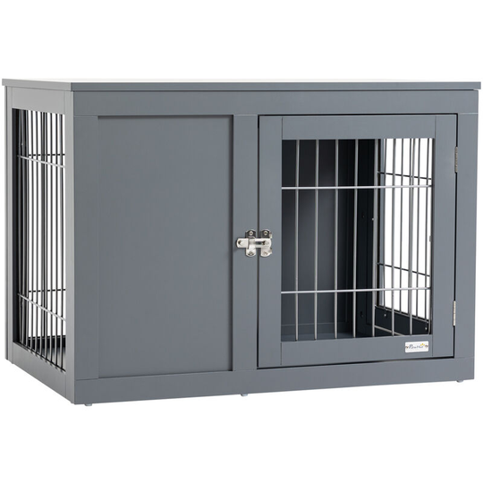 Furniture-Style Dog Crate w/ Two Lockable Doors, for Small & Medium Dogs - Grey - Pawhut
