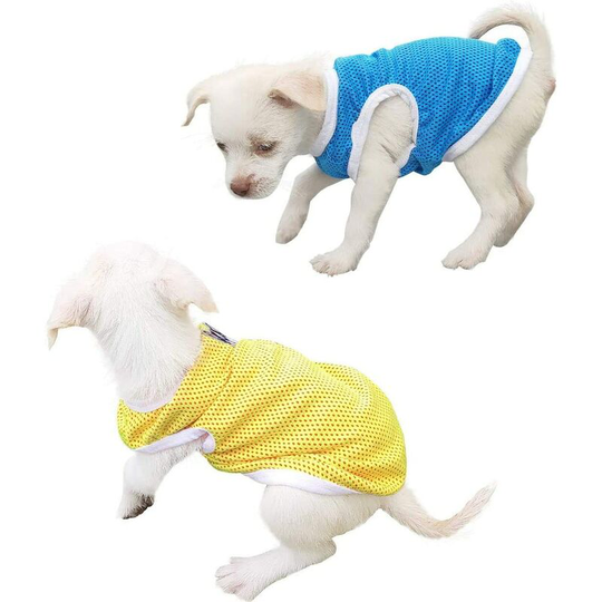 Pet Clothing, Dog Minimalist T-Shirt, Pretty Small T-Shirts, Sport T-Shirts, 100% Cotton, Short Sleeve Summer Clothing (Small, Blue / Yellow)