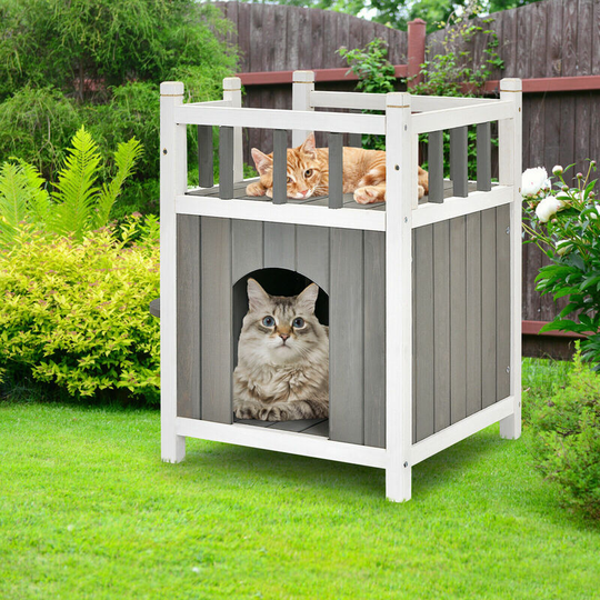Wooden Cat Cave Pet House Waterproof Kitten Playhouse Shelter with Jumping Steps