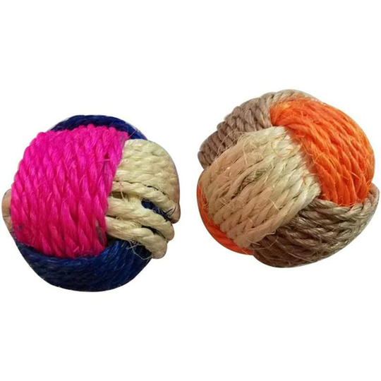 2Pcs Durable Sisal Three Colors Woven Ball Cat Cat Interactive Toy Play Teaser Pet Supplies 6CM Random Color