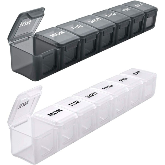 Extra Large Weekly Pill Organizer 2 pcs, Daily Pill Cases for Pills/Vitamin/Fish Oil/Supplements (Black and White)