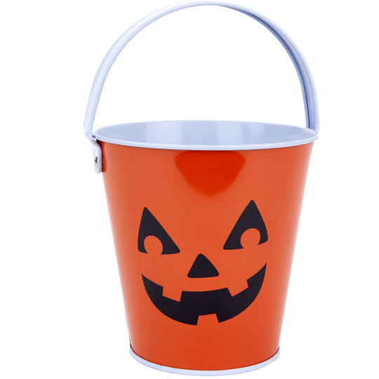 Halloween Sweets Bucket Trick or Treat Tin Halloween Candy Bucket Pumpkin Design - Orange Pumpkin