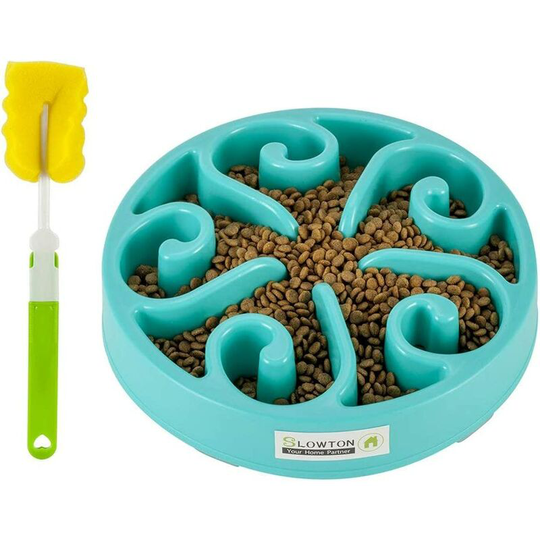 Thsinde - Slow feeder bowl, non-toxic swelling stop interactive dog water bowl interesting puzzle plate with non-slip base to prevent choking,