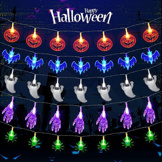 Monly - Halloween String Lights 5ft 10LED Halloween Decorations Pumpkins White Ghost Bats Skeleton Hands Spider Halloween Lights for Halloween