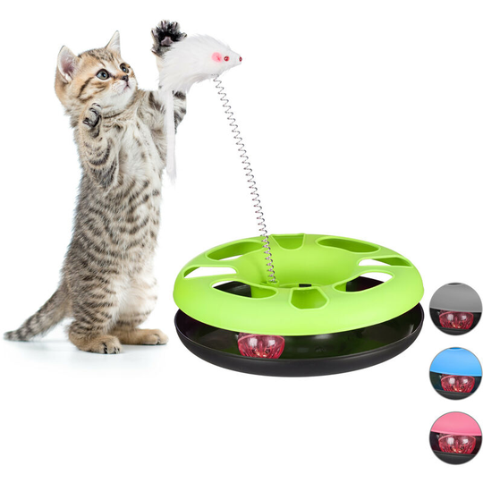 Relaxdays - Set of 1 Cat Toy Carousel with Mouse, Interactive Toy, Ball with Bell, Pet Training, Green