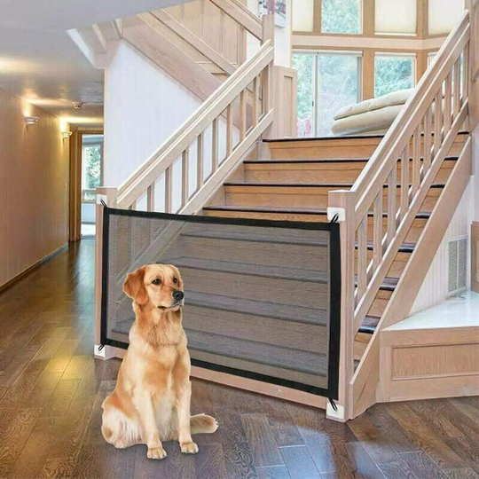 Bearsu - Dog Safety Barrier, Pet Barrier, Pet Barrier, Retractable Pet Barriers for Stairs Kitchen Portable Folding Install Anywhere,Black (180 x