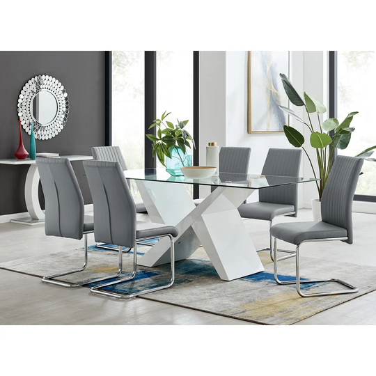 Torino Large Rectangular Dining Table And 6 Grey Lorenzo Chairs