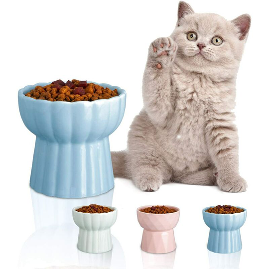 Bearsu - Ceramic Cat Food Bowls, Raised Cat Bowls for Food and Water, Non-Slip Elevated Pet Bowl for Cats and Little Dogs, Backflow