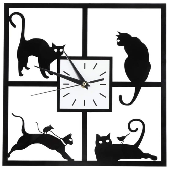 Bearsu - Black Cat Wall Clock Simple Kitten Style Cute Creative Animal for Home Office Cafe Hotel Restaurant Quiet Decoration