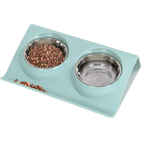Cat Dog Bowl, Pet Bowl Set, Portable Dog Cat Bowl, Basic Cat Bowl, with Double Stainless Bowls