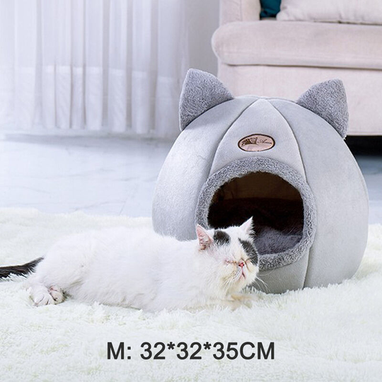 Plush nest bed of cats and dogs, semi closed and warm, in winter, Grey, m - Grey, m
