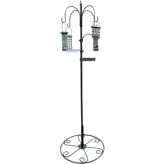 Complete Bird Feeding Station with 4 Feeders & Round Metal Patio Stand