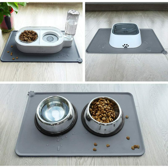 Anti-slip Pet Feeding Mat, Cat and Dog Bowl Mat, Waterproof,47*30cm, Grey, 1pc - Litzee