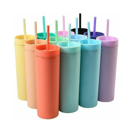 Qersta - In Stock 16oz Acrylic Skinny Tumblers Matte Colors Double Wall Water Bottle Coffee Drinking Plastic