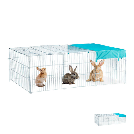 Relaxdays - Free Range Rabbit Cage with Cover, Shade Sail, Large Outdoor Enclosure, hwd 60 x 116 x 175 cm, Galvanized