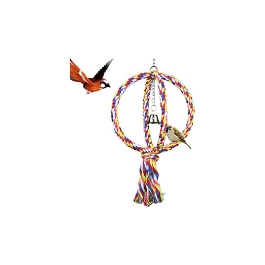 Sun Flowergb - Bird Toy with Bell Parrot Chew Toy Cotton Climbing Rope Adjustable Parrot Toy for Budgies Ring Diameter 18cm