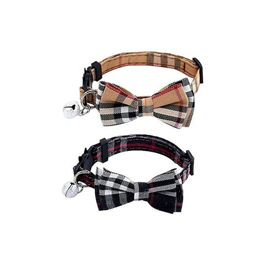 Cat Collar With Safety Clasp And Bells, Cat Collars With Bow Tie For Girls And Boy Kittens, 2 Pack