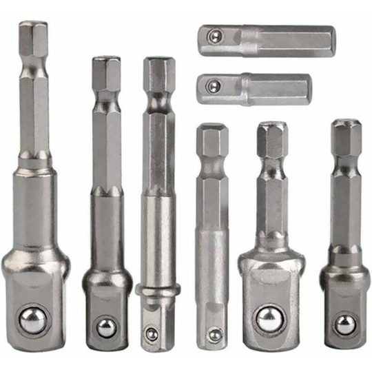 8 Piece Socket Adapter 1/4" Hex to 1/4" 3/8" 1/2" Socket Adapter for Cordless Drill and Driver Socket Wrench Nuts and Sockets Bit Holder
