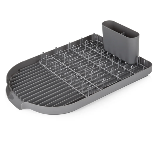 Tower T847000 Compact Dish Rack with Cutlery Rack, Draining Tray, Chrome Plated Stainless Steel, Easy Clean, Grey , 32 x 45 x 13 cm
