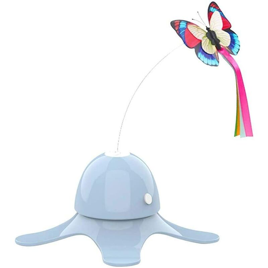 Cat Butterfly Toy, 360° Rotating Butterfly Interactive Cat Toys Funny Exercise Cat Toys (Blue, Without Battery)