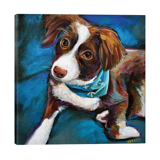 'Australian Shepherd Puppy' Painting Print on Wrapped Canvas