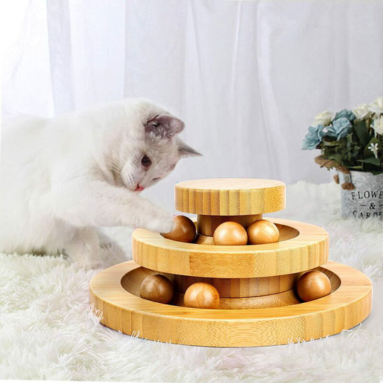 1 Piece Cat Turntable,Cat Toys, Pet Toy, Cat Supplies, Funny Roller Cat Toy, Double Layer Track Balls Rotating for Cat Kitty(Bamboo)