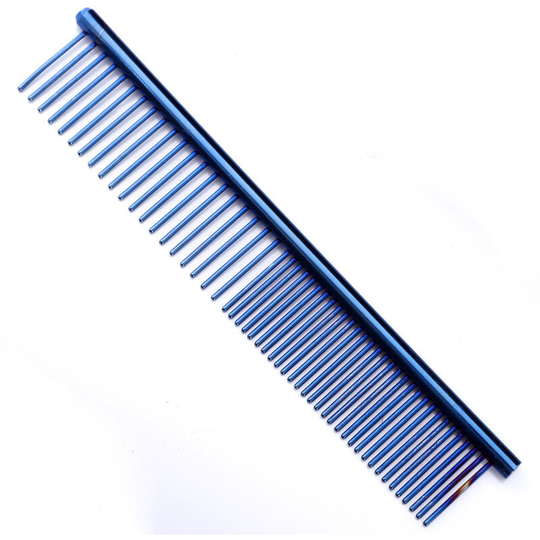 Stainless Steel Pet Grooming Comb, Combing Tool Poodle Comb Professional Butter Comb Cat and Dog Grooming Comb, Blue(19*4.0cm)