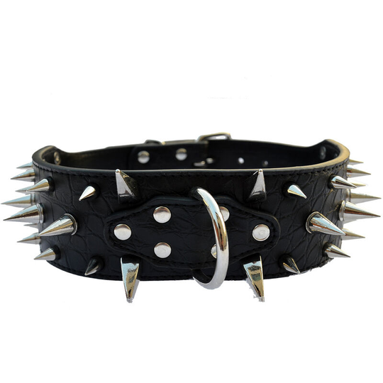 Spiked Dog Collar Adjustable Leather Studded Pet Collars Ring for Small Medium Large Dog Puppy (66 * 5.0CM-Black)
