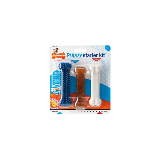 Nylabone Puppy Starter Kit, Pack of 3 Dental Dog Chew Bones, Teething, Gentle, Graduate, Small, for Puppies Up to 11 kg