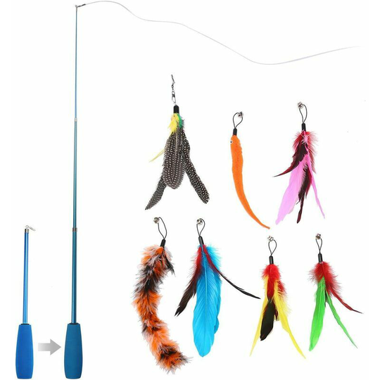 Cat Play Feather Toy - Cat Toy - Bird Feather Stick - Wand for Entertaining Your Pet, Exercising and Encouraging Hunting
