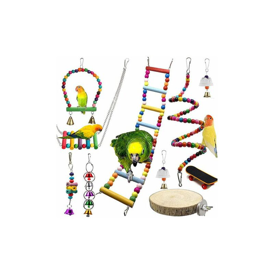 Bird Parrot Toys 10 Pieces Chew Toy and Birdhouse Decoration Hammock Swings