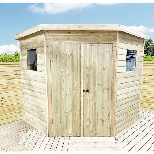 Marlborough Premium Corner Workshops(bs) - 9 x 9 Corner Pressure Treated Workshop + Safety Toughened Glass + Euro Lock with Key + super strength