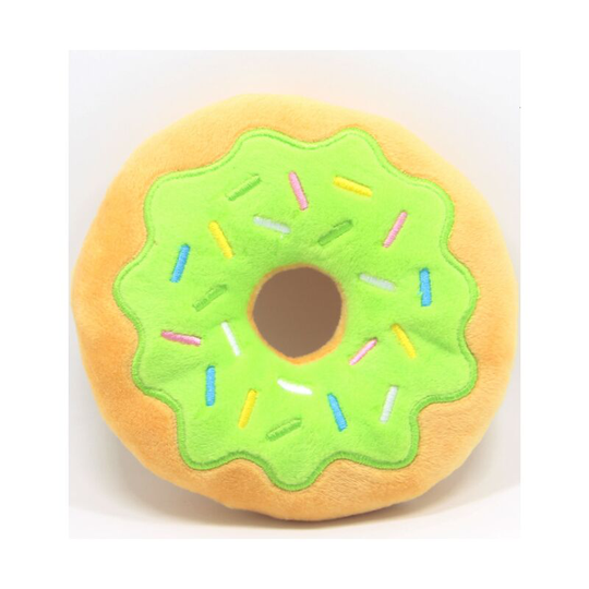 Squeaky Donut Small and Medium Dog Plush Puppy Cat Pet Sound Interactive Chew Toy (Green)