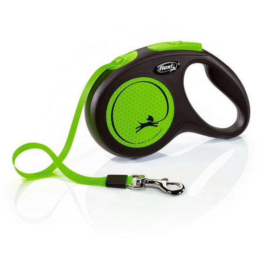 Medium Neon Taped Retractable Dog Lead (5m) (Green/Black) - Green/Black - Flexi