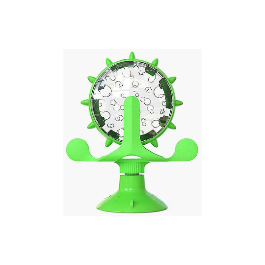 Pet Cat Feeder Toy Leaky Food Dispenser 360 Rotating Windmill Interactive Plastic Feeding Devicefoodtoy - Green Feeder