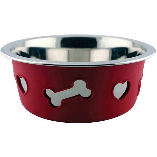 Non-slip Stainless Steel Bone Dog Bowl (16cm) (Raspberry) - Raspberry - Weatherbeeta