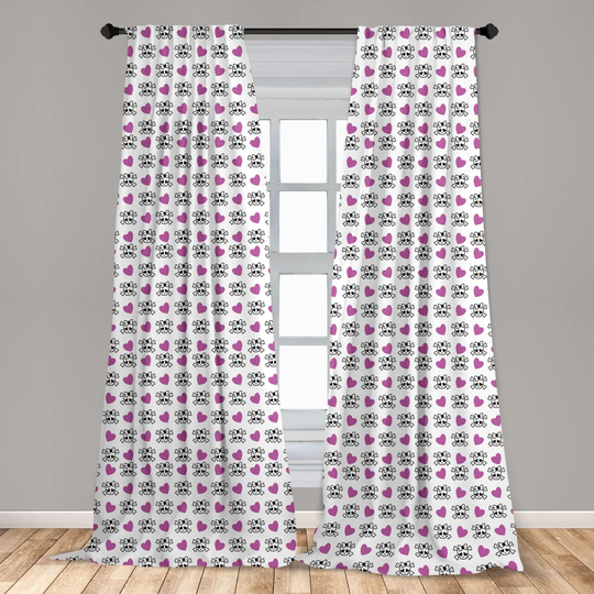 Teen Curtains, Funky And Girlish Youth Pattern Emo Skulls With Bowknots Bones And Hearts, Window Treatments 2 Panel Set For Living Room Bedroom Decor,
