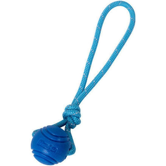 Dog Ball, Chew Toy, Indestructible, with Rope, Interactive, Solid, Rubber, Large Size, Blue-S