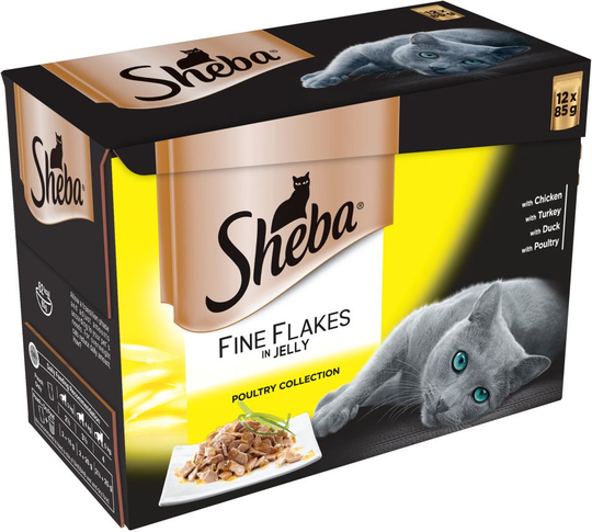 Sheba Pouches Fine Flakes 12 x 85g - Poultry Collection in Jelly