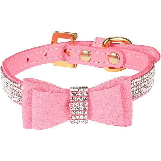 Dog Collar/Cat Collar Crystal Velvet Leather with Bow-knot Tie Rhinestone Collars for Puppy/kitten s