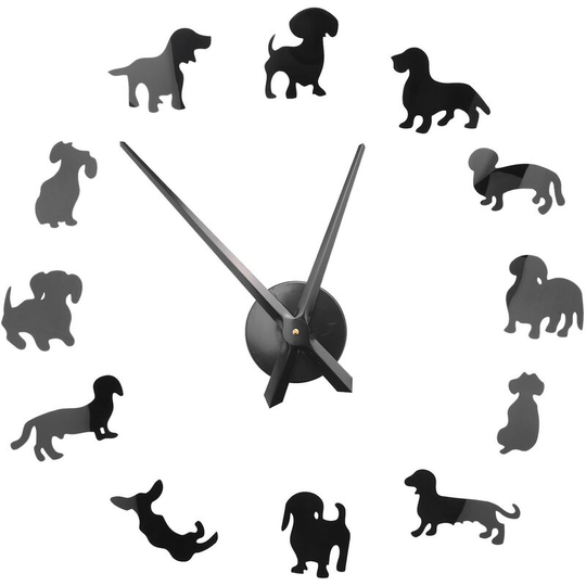 Diy Dachshund Wall Art Wiener-dog Puppy Dog Pet Frameless Giant Wall Clock With Mirror Effect Sausa